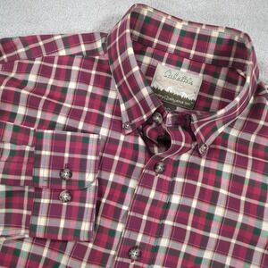 Cabelas Outfitter Series Mens Large Tall Burgundy Plaid Cotton Button Down Shirt